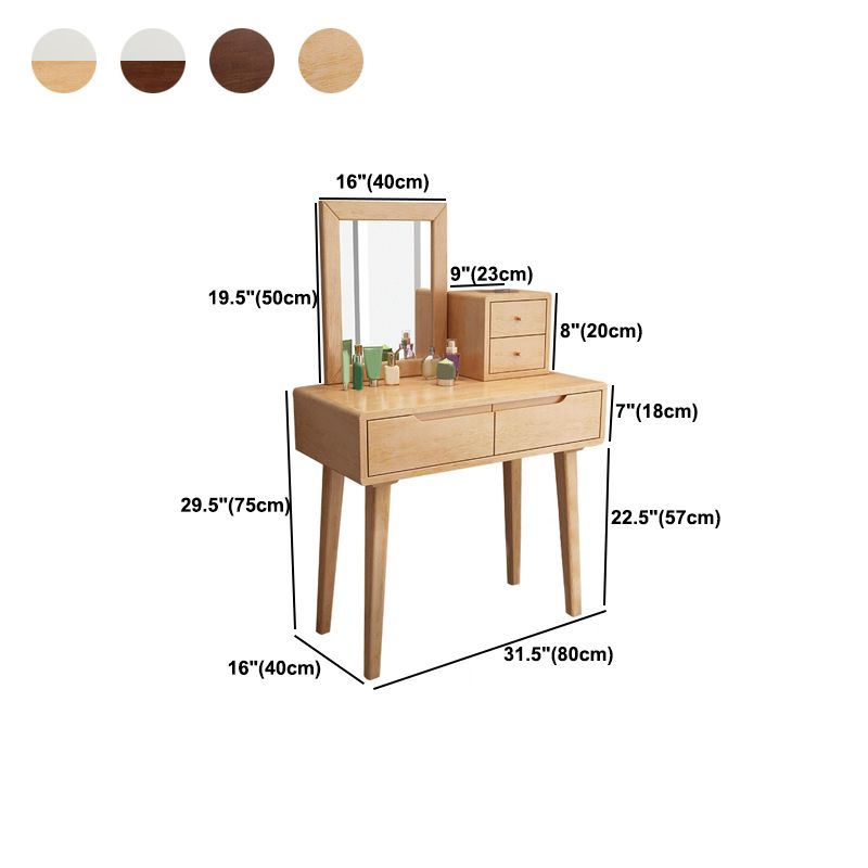 Nordic 4 Drawers Makeup Vanity Mirrored Wood Dressing Table Stool Set