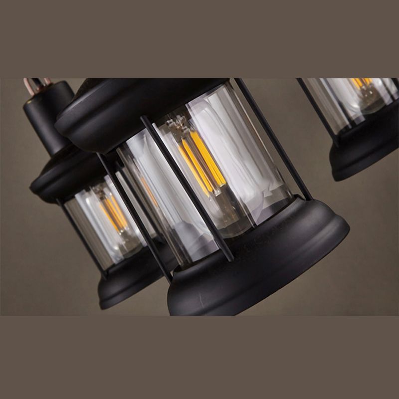 Wrought Iron Adjustable Island Pendant Light in Industrial Vintage Style Wooden 6-Light Ceiling Light for Dining Room