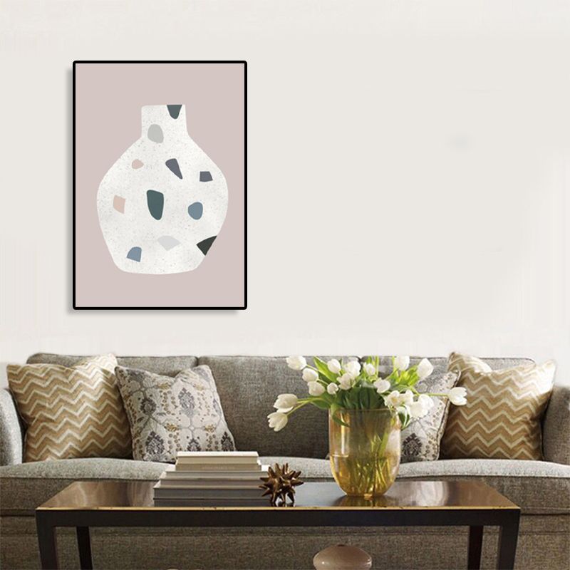 White Terrazzo Vase Canvas Art Textured Nordic Style Dining Room Wall Decor on Pink