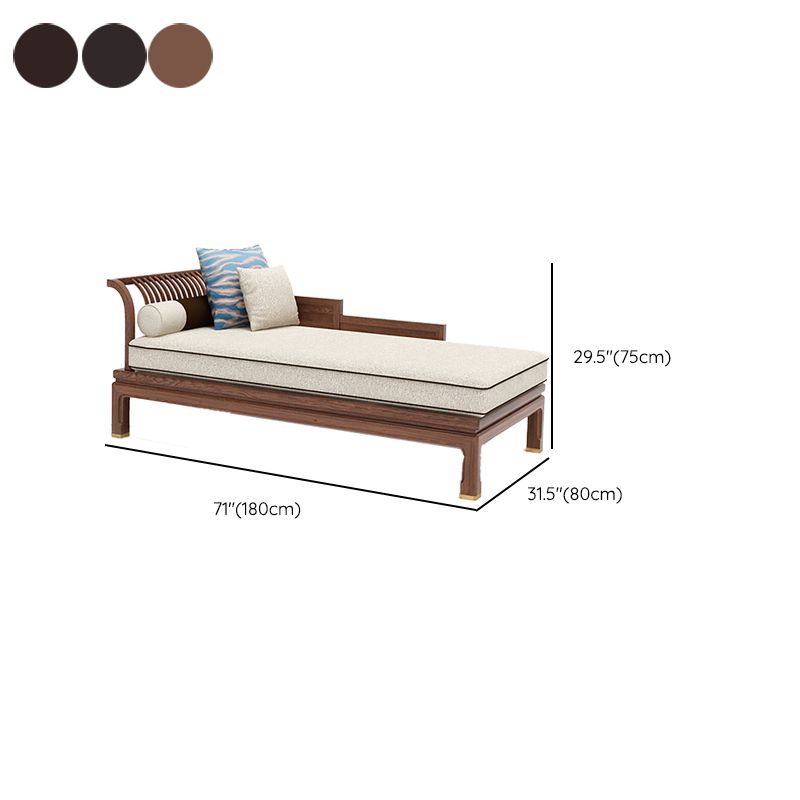 Farmhouse Wood Cushioned Chaise Lounge Ash and Walnut Left-Arm Floor Chair with Pillow