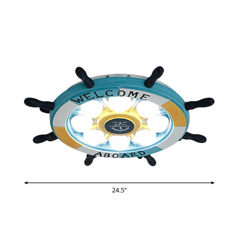 White/Orange/Blue Rudder Flush Lamp Coastal LED Acrylic Ceiling Mounted Fixture in White Light for Bedroom