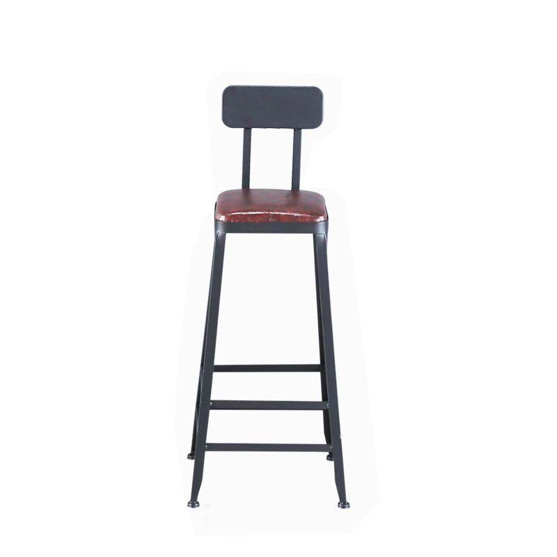 Industrial Armless Counter Stool Iron Cafe Bar Stool with Leather Cushion