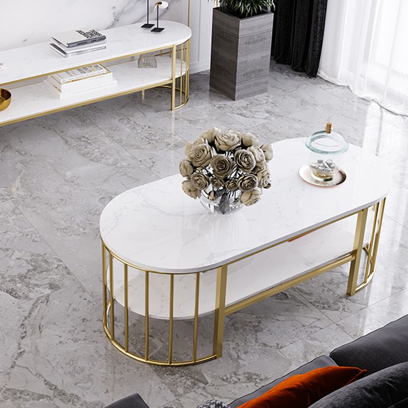 Glam Marble Coffee Cocktail Table Frame Oval Coffee Table for Living Room