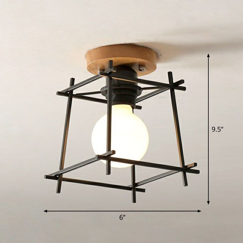 Geometrical Iron Semi Flush Mount Industrial Single-Bulb Entryway Flushmount Ceiling Light