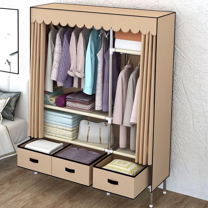 Contemporary Style Metal Wardrobe 1-Door Wardrobe Closet, 49.21" D x 17.72" W x 66.14" H