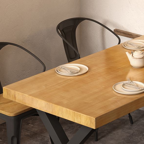 Industrial Style Solid Wood Dining Set with Traditional Height Fixed Table and Trestle Base