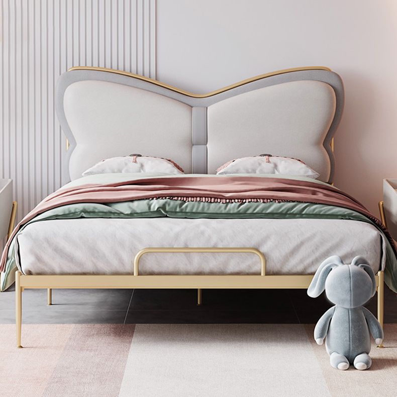 Low Profile Standard Bed Gold Metal Bed Frame with Upholstered Headboard
