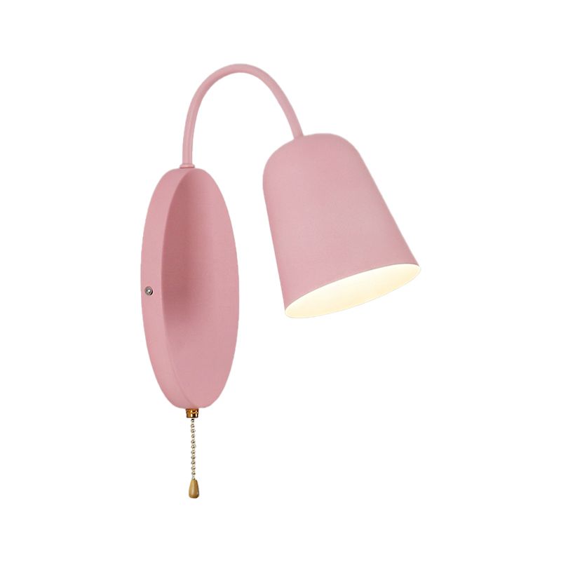 Modern Cone Sconce Light Fixture 1 Light Wall Mounted Lighting with Metal Shade and Pull Chain in Pink/Yellow/Blue/Green