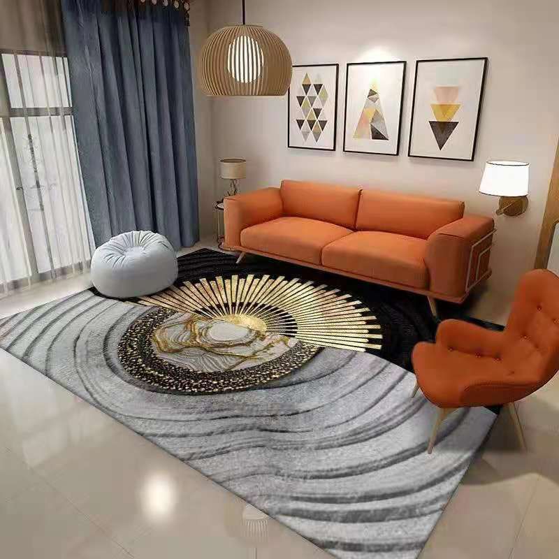 Modern Color Block Area Carpet Grey Polyester Area Rug Non-Slip Backing Rug for Home Decor