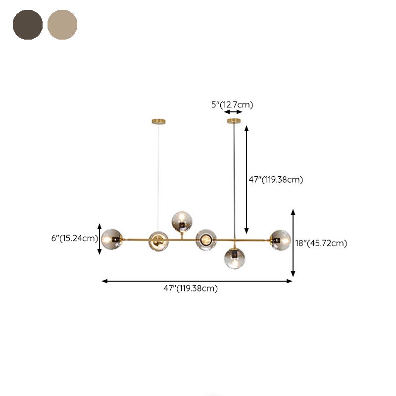 Modern Linear Ceiling Pendant Light Glass 6 Lights Hanging Ceiling Lights