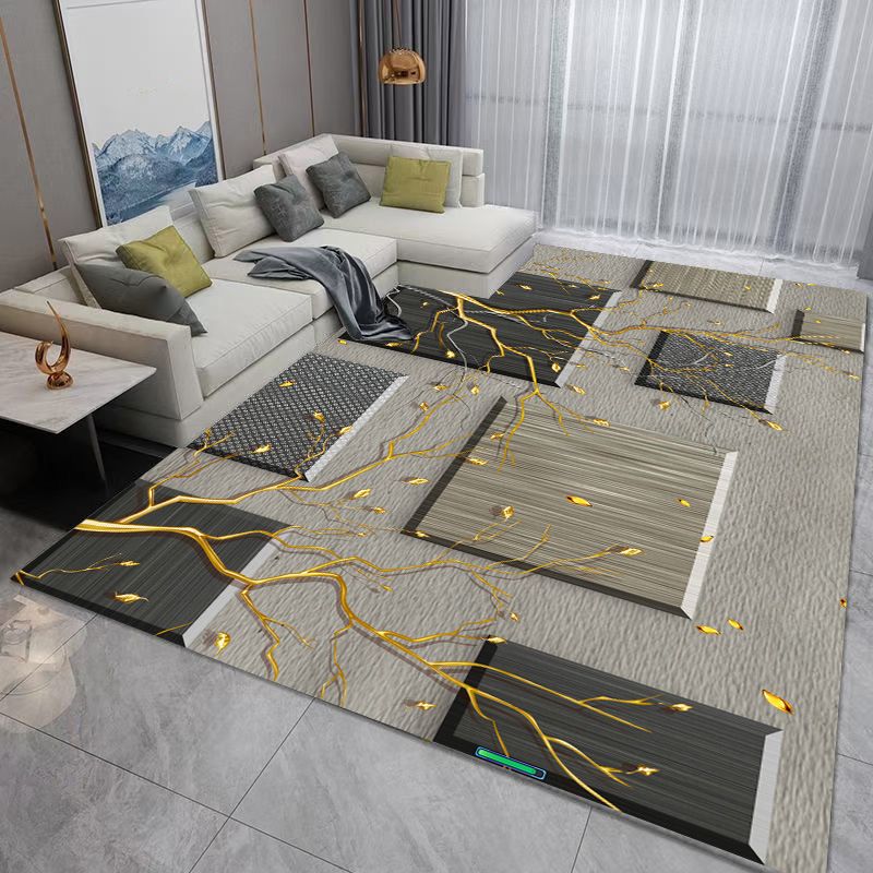 Light Gray Graphic Rug Polyester Modern Rug Stain Resistant Rug for Living Room