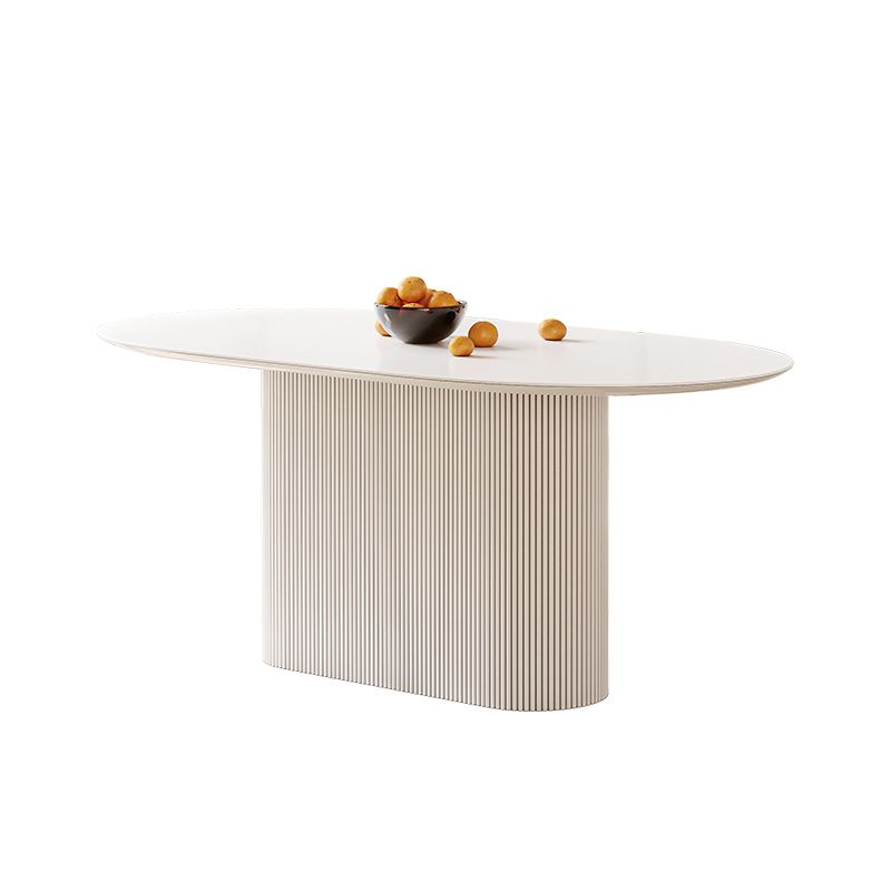 Oval Dining Table Modern Stone Top Dining Table in White with Pedestal Base