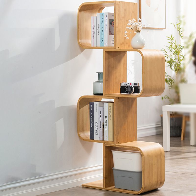 Natural Geometric Bookcase Contemporary Open Back Bamboo Shelf