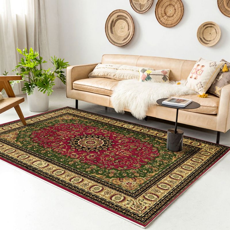 Traditional Multi-Color Patterned Rug Polyester Boho Chic Rug Non-Slip Machine Washable Stain Resistant Area Carpet for Home