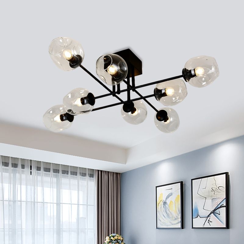 3/6/8 Luci Living Room Semi Flush Light Gold / Black Semi Flush Montaggio con Bubble Clear Glass Shade