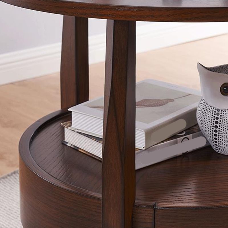 Traditional Wooden Round Top Side Table 3 Legs End Table with Storage