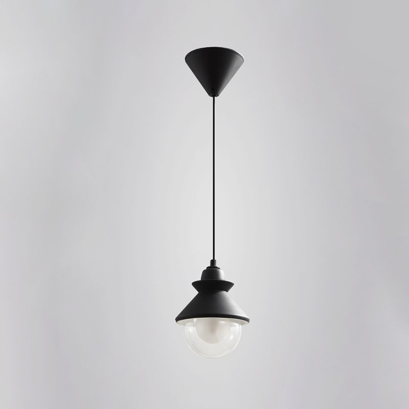 Black Cone Pendant Lighting Contemporary 1 Light Metal Hanging Light Kit with Clear Glass Shade