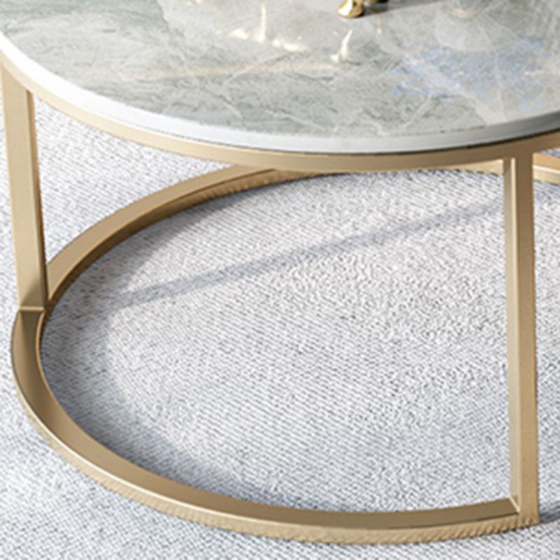 Slate Round Frame Coffee Table Modern Nesting Coffee Table Set with Drawer