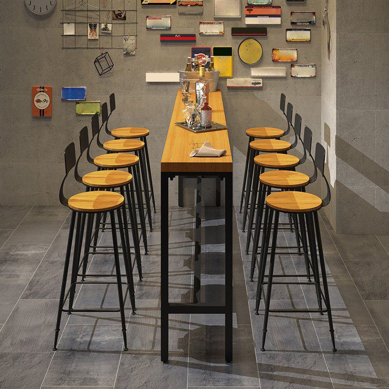 Industrial 1/6/11 Pieces Bar Table Set Rectangle Wood Counter Table with Stools for Cafe