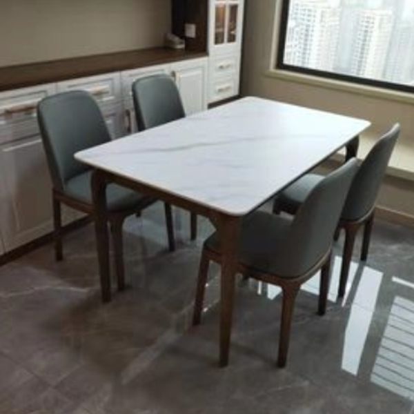 Mesa de comedor de tono blanco rectángulo Mesa de piedra sinterizada retro moderna con 4 patas