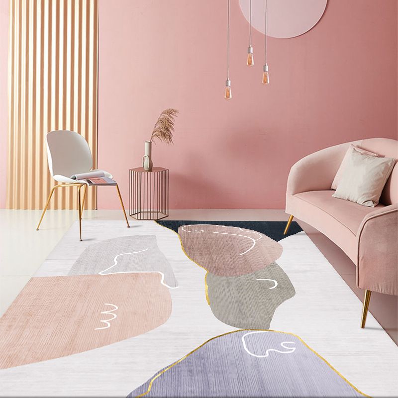 Pink Nordic Rug Polyester Color Piece Rug Washable Rug for Living Room