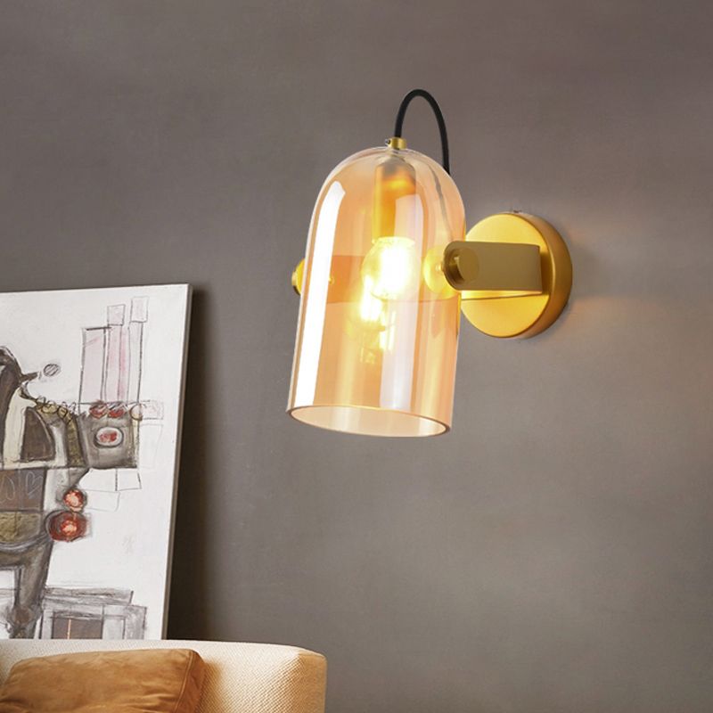 Swivel Shade Cloche Bedside Sconce Ideas Amber/Smoke Glass 1 Bulb Vintage Wall Mounted Light