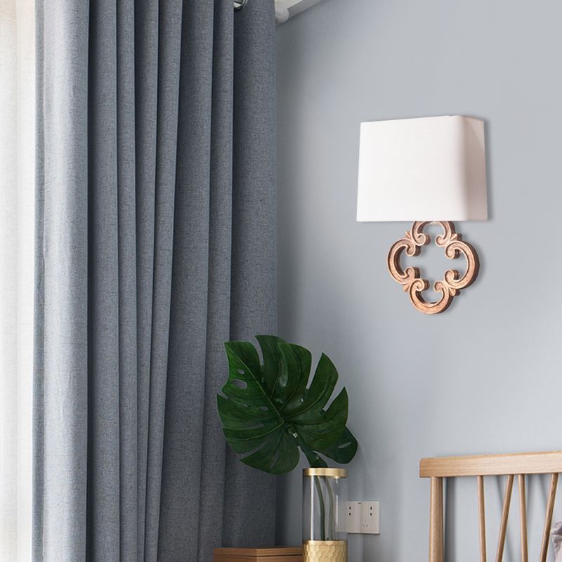 Tapered Fabric Wall Mounted Lighting Countryside 1 Light Living Room Sconce in White