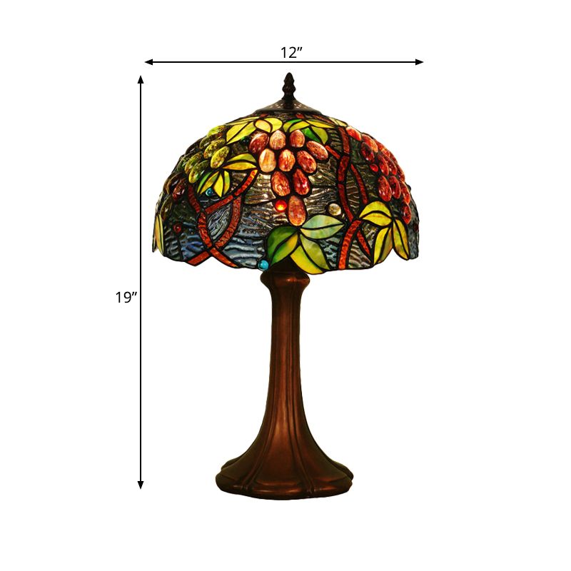 Coffee Half-Globe Table Lamp Tiffany Style 1-Light Stained Glass Nightstand Light with Fruit Pattern