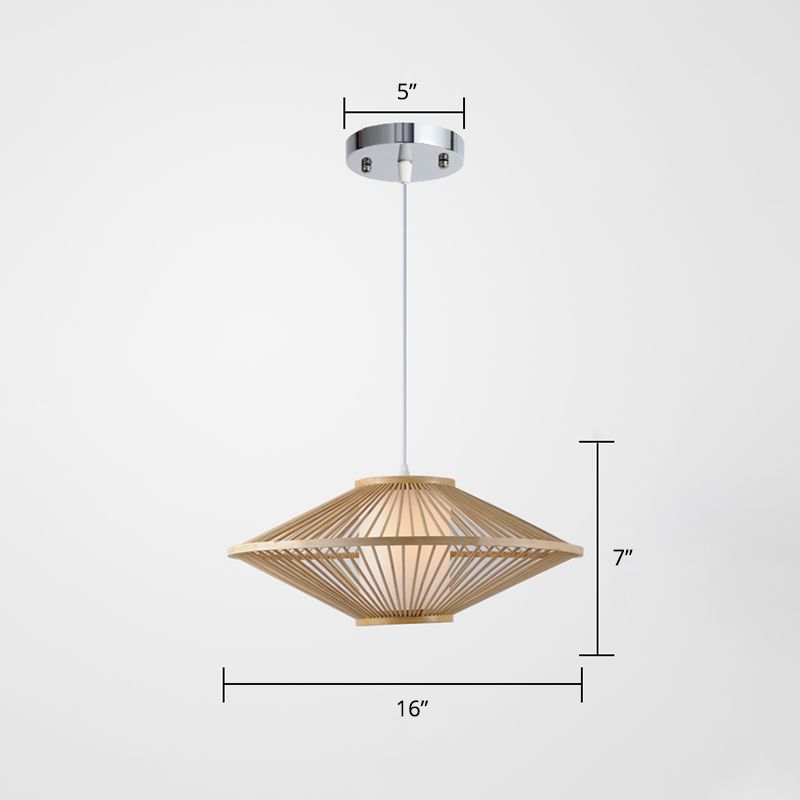 Conical Cage Bamboo Suspension Light Contemporary 1 Head Wood Ceiling Pendant Lamp