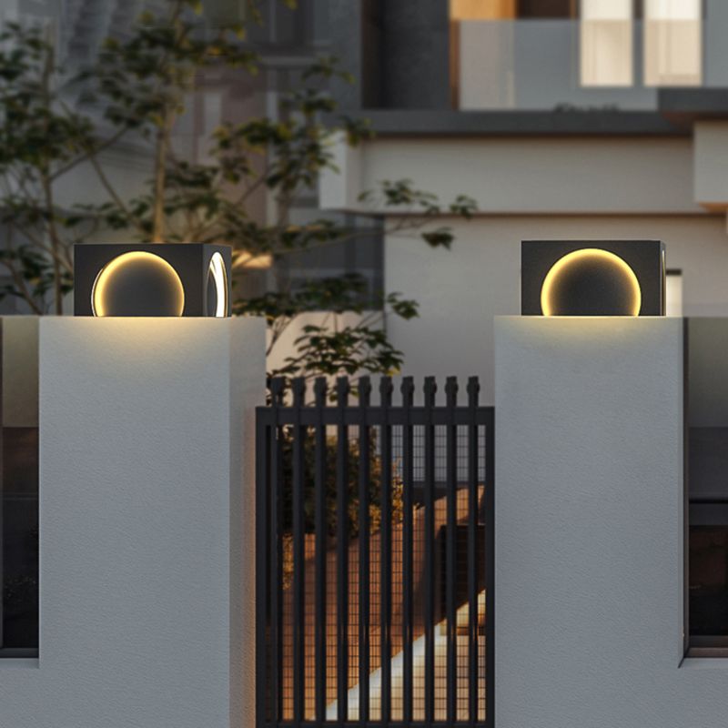 Square Contemporary Waterproof Pillar Light in Black for Courtyard