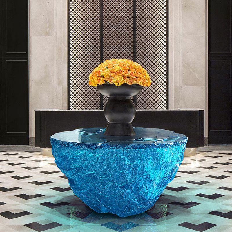 Resin Coffee or End Table Contemporary Round Top with Solid Base