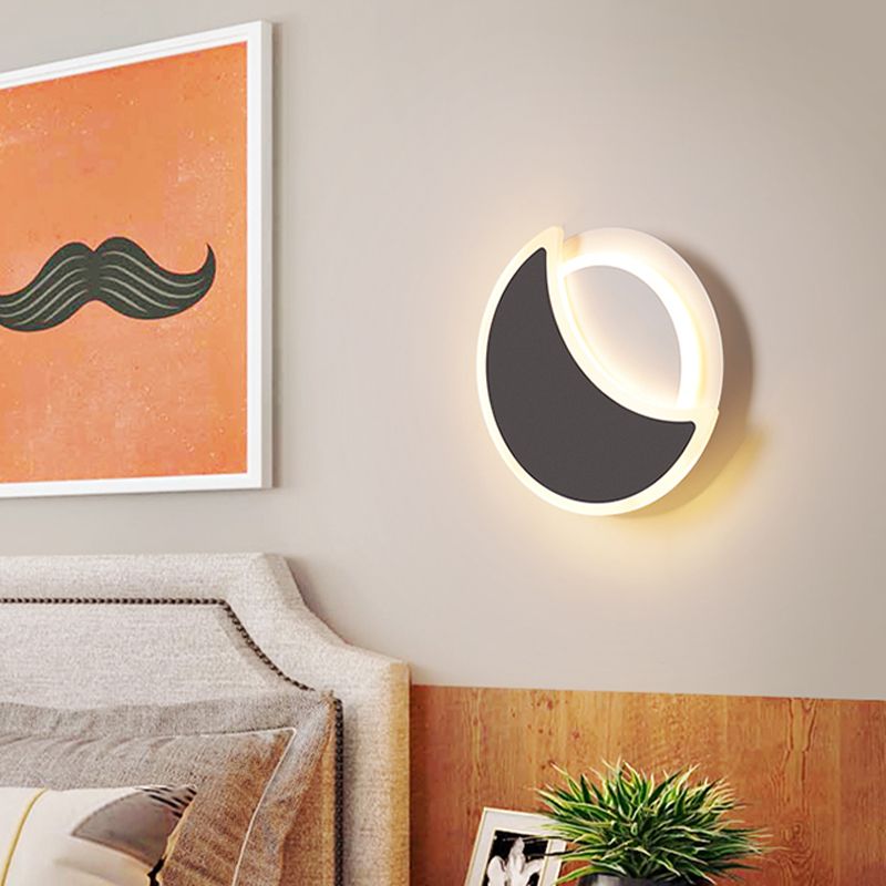 Modern 2 - Light Round Wall Light in Black / White Finish Iron and Acrylic Wall Flush
