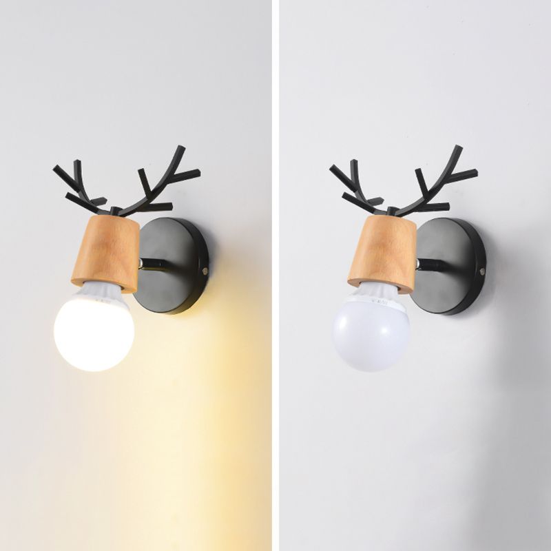 Shadeless Wooden Wall Lamp Fixture Nordic 1 Head Adjustable Wall Light for Bedroom