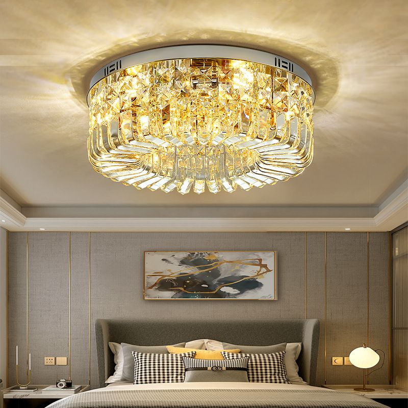 Plafonnier en cristal de forme ronde, montage encastré moderne en acier inoxydable pour chambre d'étude