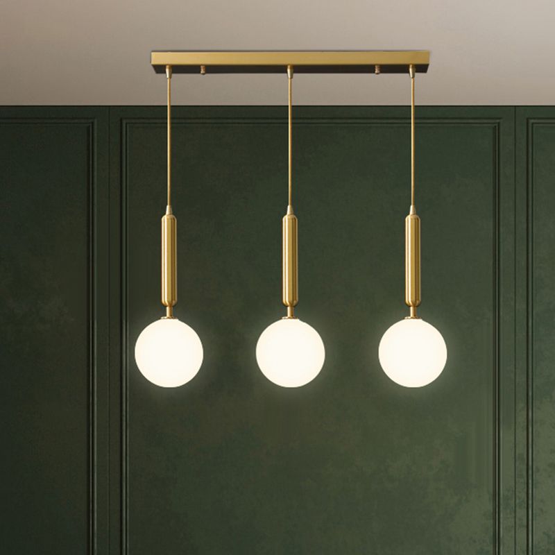 3 Lights Dining Room Multi Ceiling Light Postmodern Brass Pendant with Ball Glass Shade