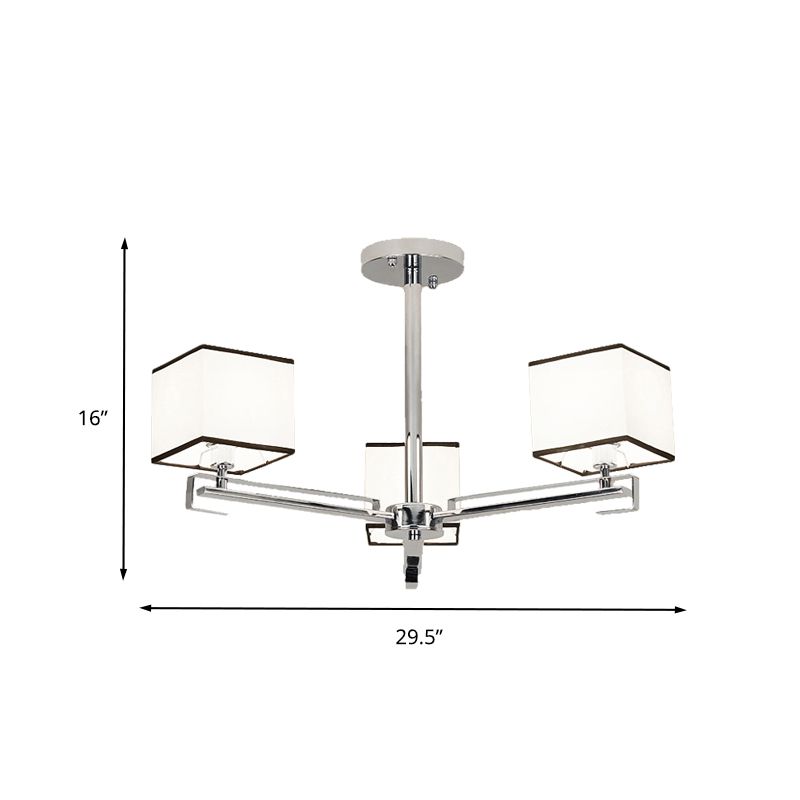 White 3/6/8 Lights Chandelier Light Classic Fabric Square Pendant Lamp for Living Room