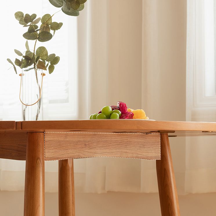 Cherry Wooden Round Table Extendable 4 Legs Square Dining Table in Nature