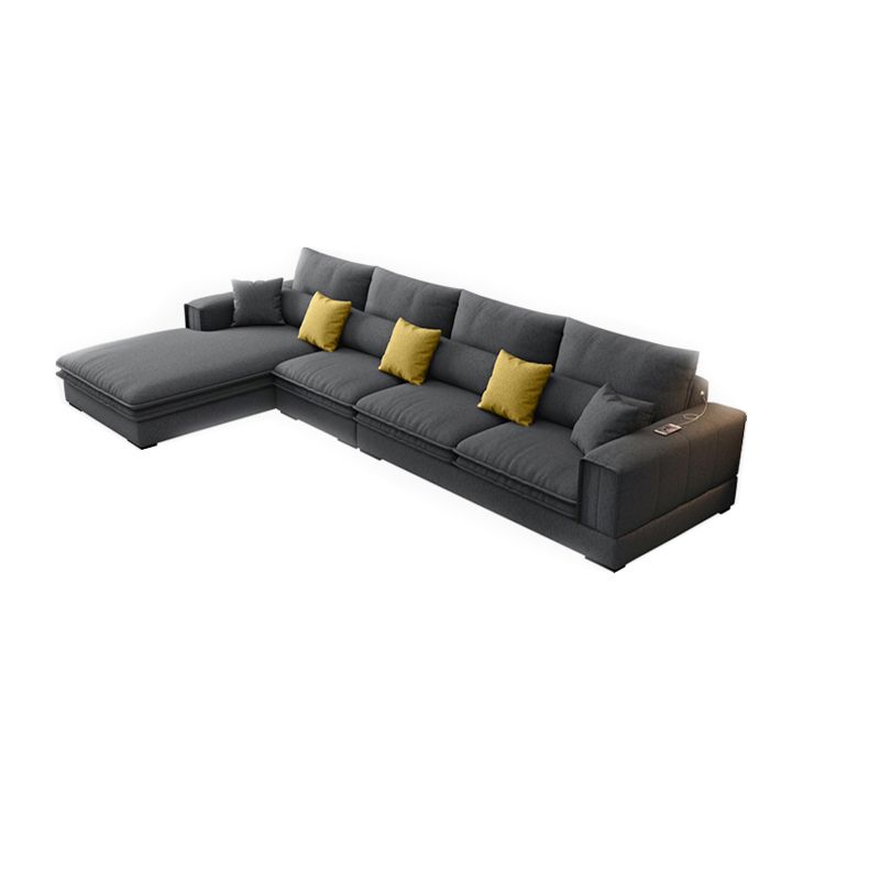 Dark Gray Contemporary Sectional with Recessed Arm and Pillowed Back Cushions