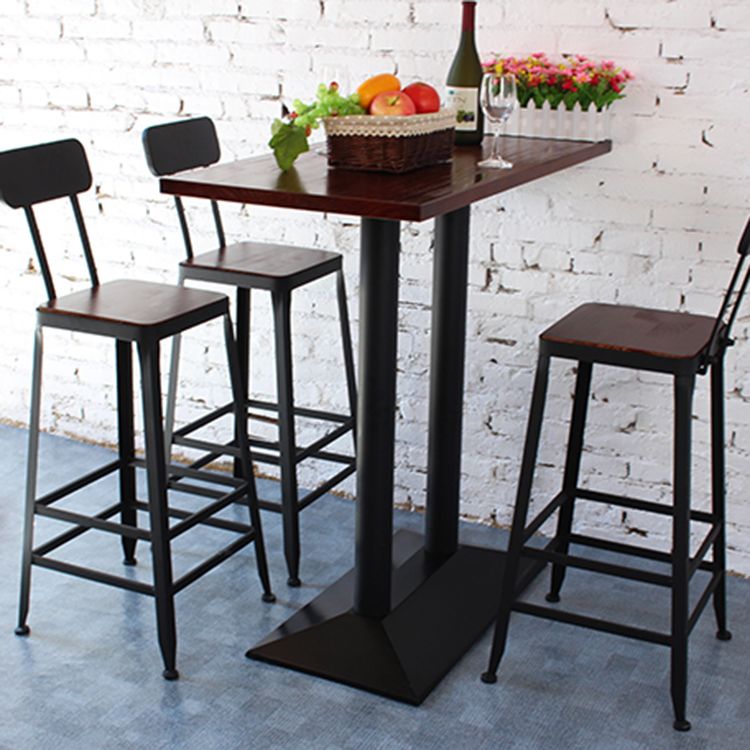 Dining Room Industrial Style Wood Barstool Iron 4 Legs Bar Stool with Pedal
