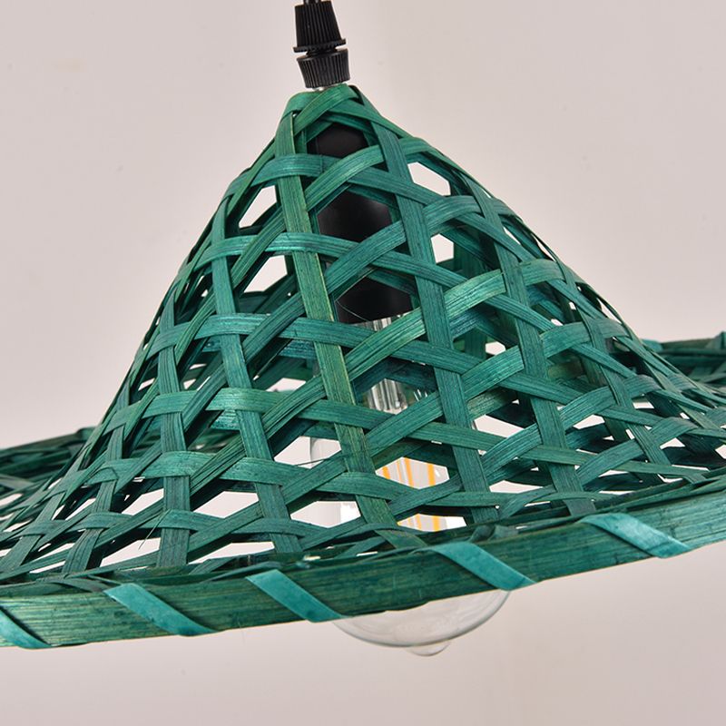 Multicolored Coolie Hat Suspension Light Südostasien 1-Licht-Bambus-Anhänger Licht