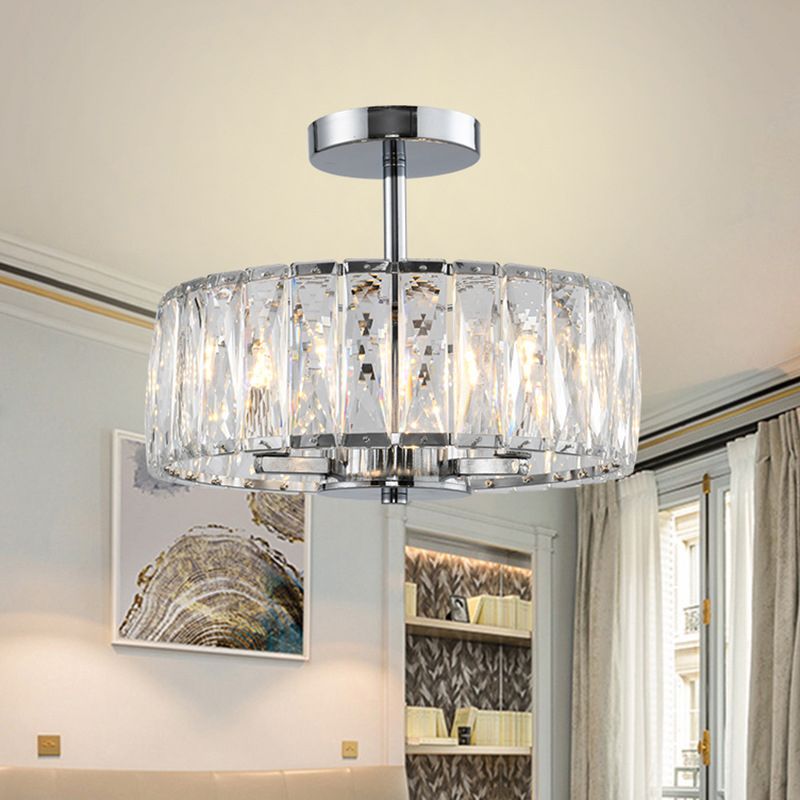 Cylinder Flush Mount Fixture Modern Crystal Flush Light for Living Room