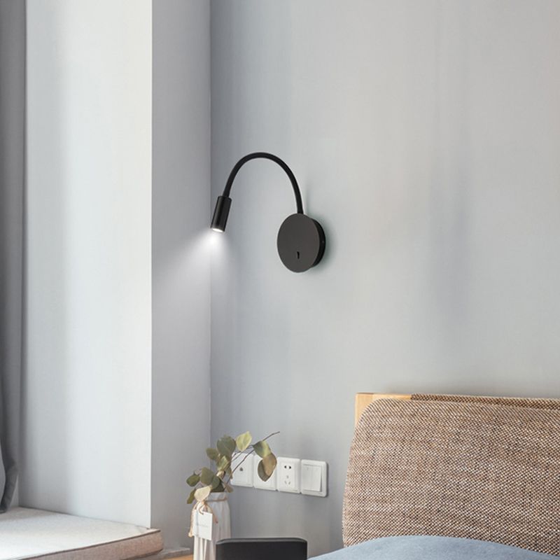Round Shape Reading Wall Lighting Modern Style Metal Wall Mounted Lighting in Black