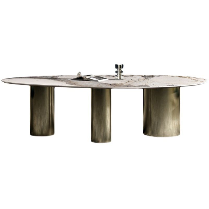 Glam Sintered Stone Standard Dining Table Oval Dining Table with 3 Legs