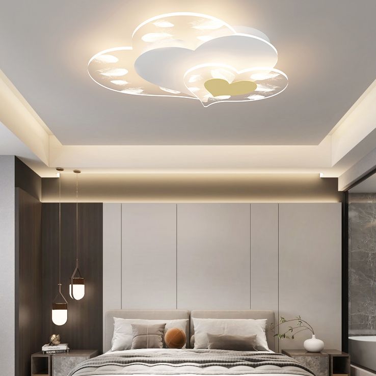 Acrylic Heart-Shaped LED Flush Mount in Modern Creative Style Iron Feather Ceiling Light for Bedroom