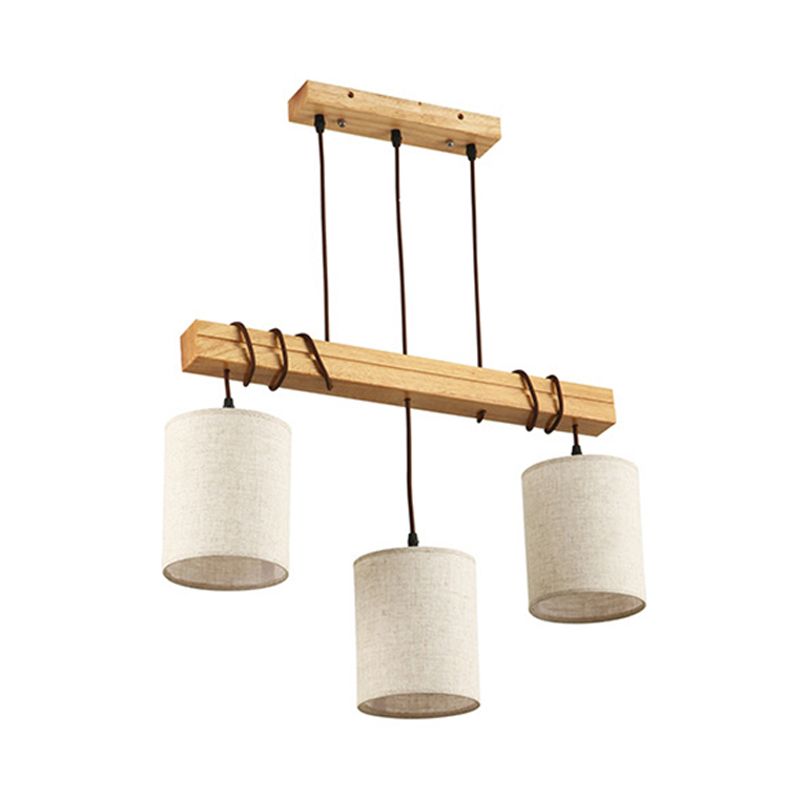 Fabric Wood Island Pendant Barrel 2/3 Lights Traditional Hanging Light Kit for Dining Room