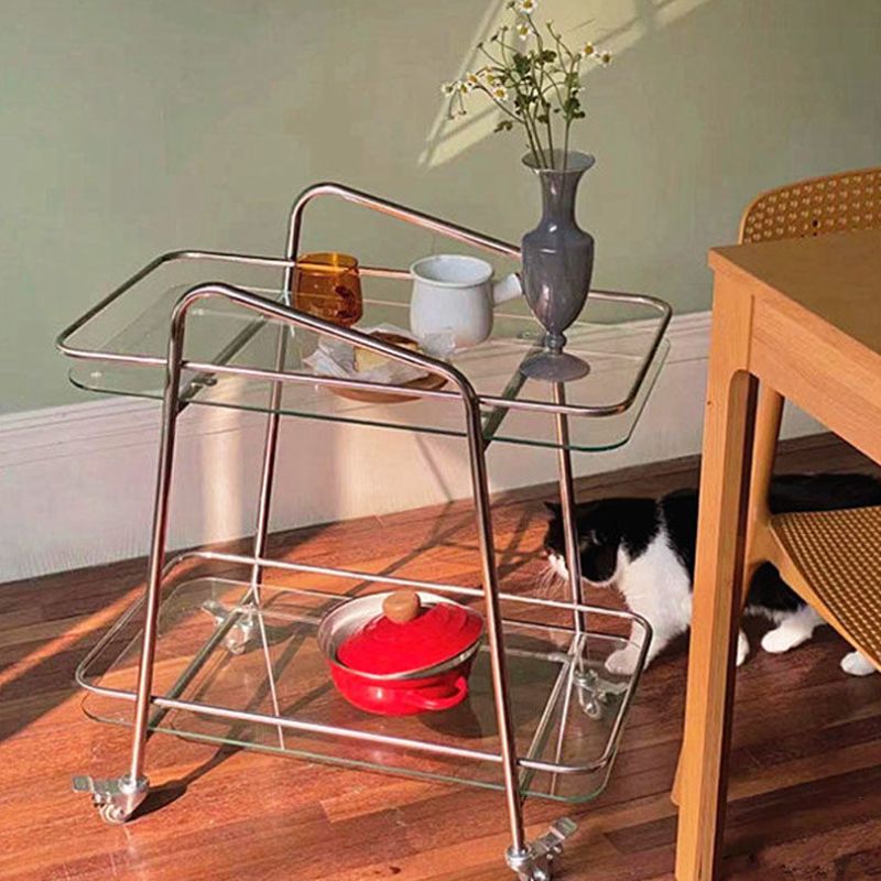 Modernistic Glass with Shelf Rectangular Double Tier Living Room Side Table