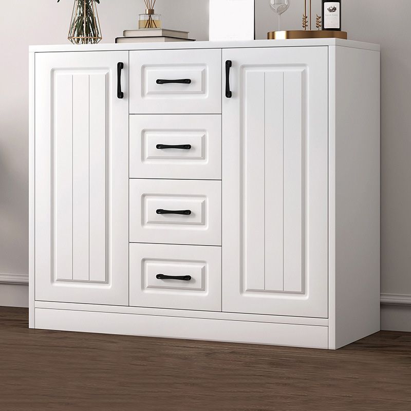 Contemporary White Wooden Accent Cabinet with Doors and Drawers