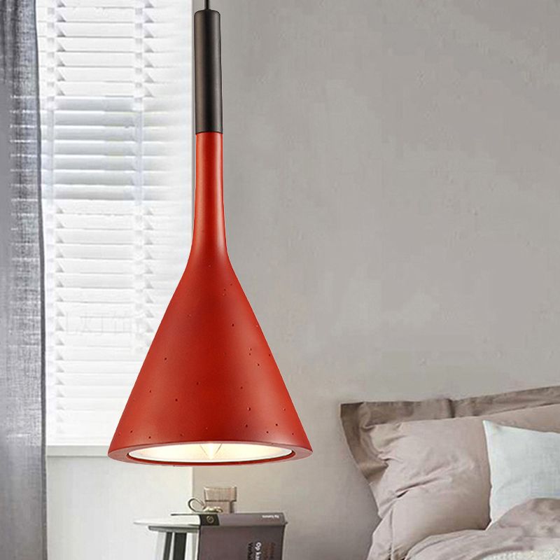 Metallic Funnel Shade Hanging Lamp Adult Bedroom 1 Bulb Contemporary Pendant Light