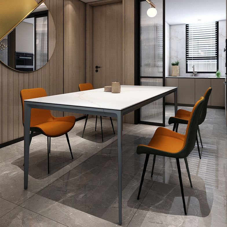 Mesa rectangular contemporánea de metal Mesa de comedor de piedra sinterizada con patas de metal