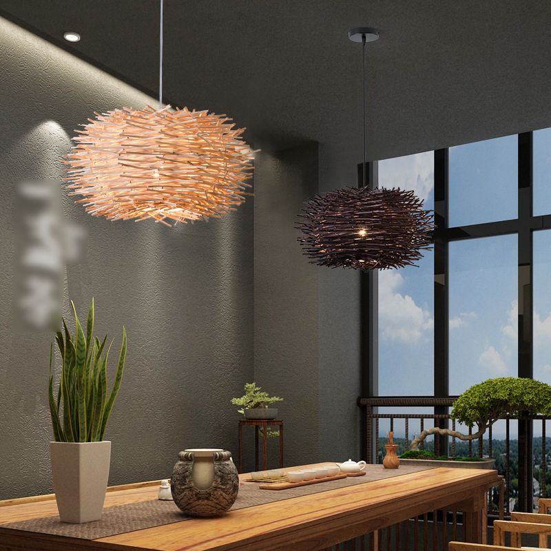 Bird's Nest Hanging Light Kit 1-Licht Bambus Asien Anhänger Licht für Esszimmer